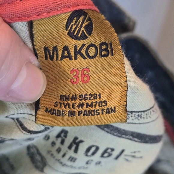 MAKOBI blue & gold distressed NEW JORTS! sz36 - Picture 10 of 10